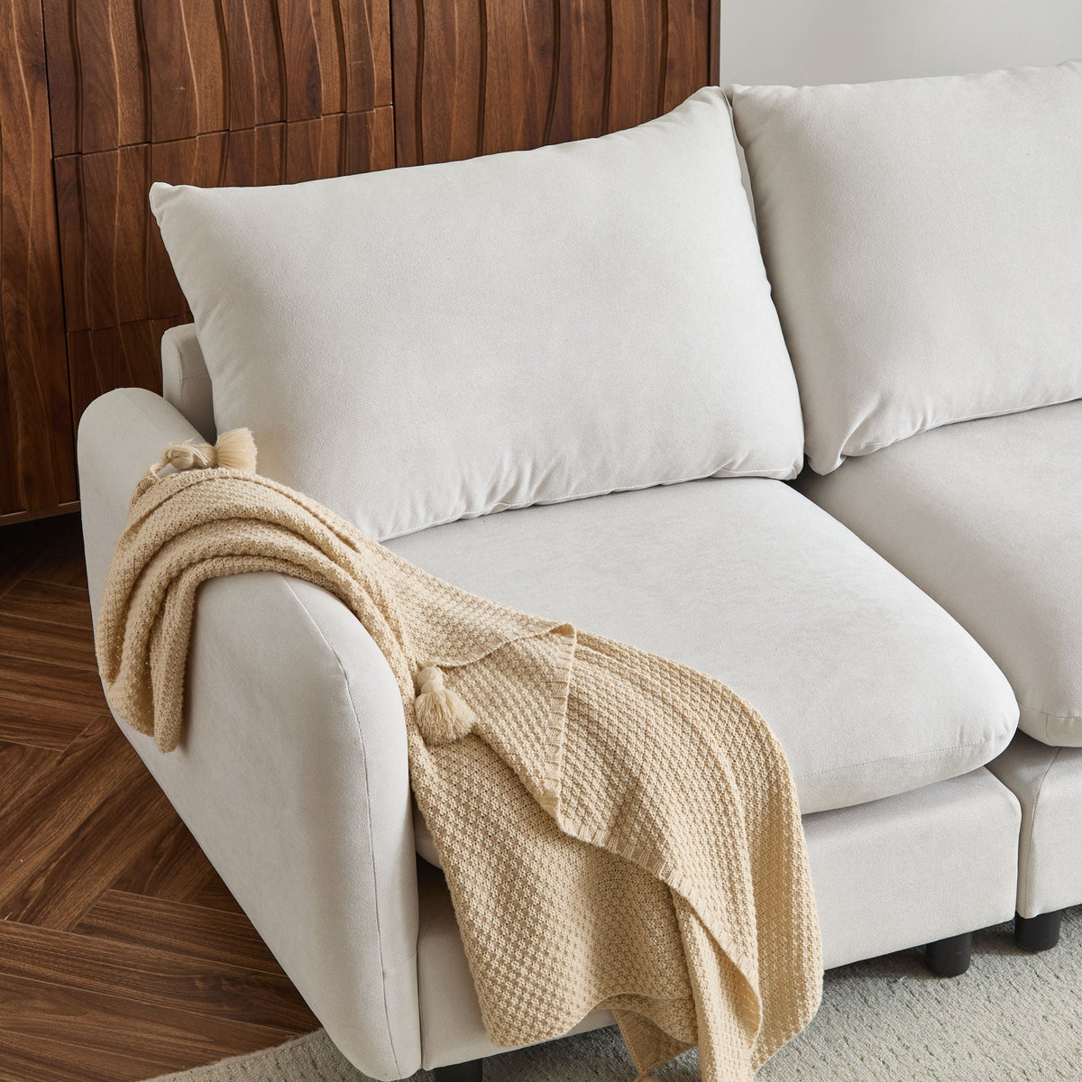 Modular Free Combination Sectional Sofa Couch with Solid Wood Frame - White