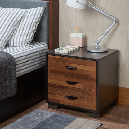 Walnut Espresso Accent Nightstand with Three Drawers - Dark Brown