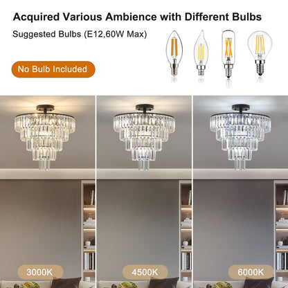 20" Black Crystal Chandelier with 10-Light Flush Mount - Black
