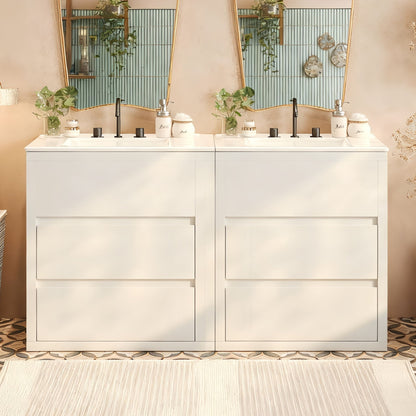 Double Sinks Bathroom Vanity Set with Ceramic Basins - Wood