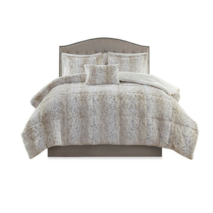 King 4PC Faux Fur Comforter Set with Reversible Faux Mink Backing