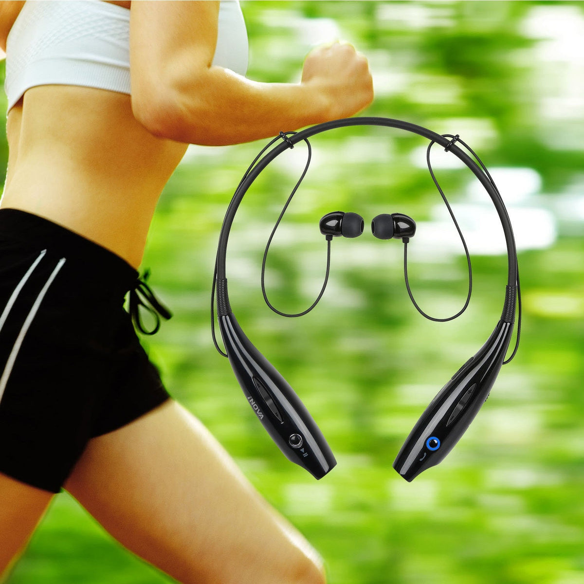 iNOVA Wireless Sports Stereo Hands Free Headset for Phone and Tablet in Black