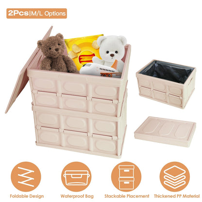 2Pcs 56L Collapsible Storage Bins With Dustproof Lid Waterproof Interior Bag Handle Stackable Storage Box Container Utility Organizer Crate For Campin