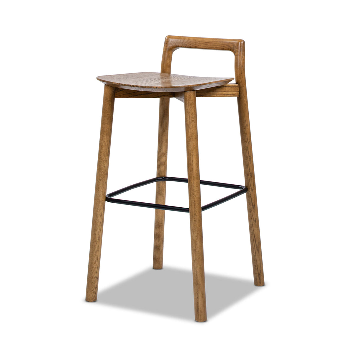 Modern Minimalist Low Back Barstool with Iron Footrest - Walnut