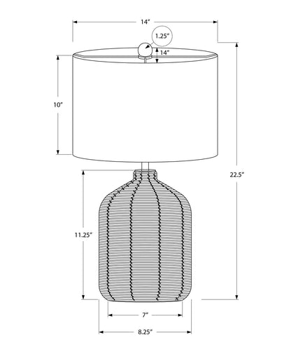Modern Rattan Table Lamp with Fabric Shade - Light Brown or Black