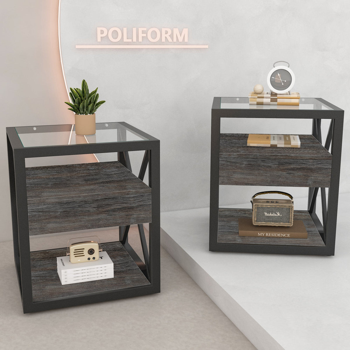 Modern End Tables with Drawer - Set of 2 Nightstands