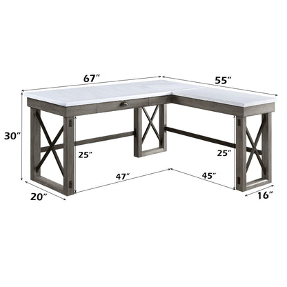 Marble Top Corner Desk with Lift Top Storage - White
