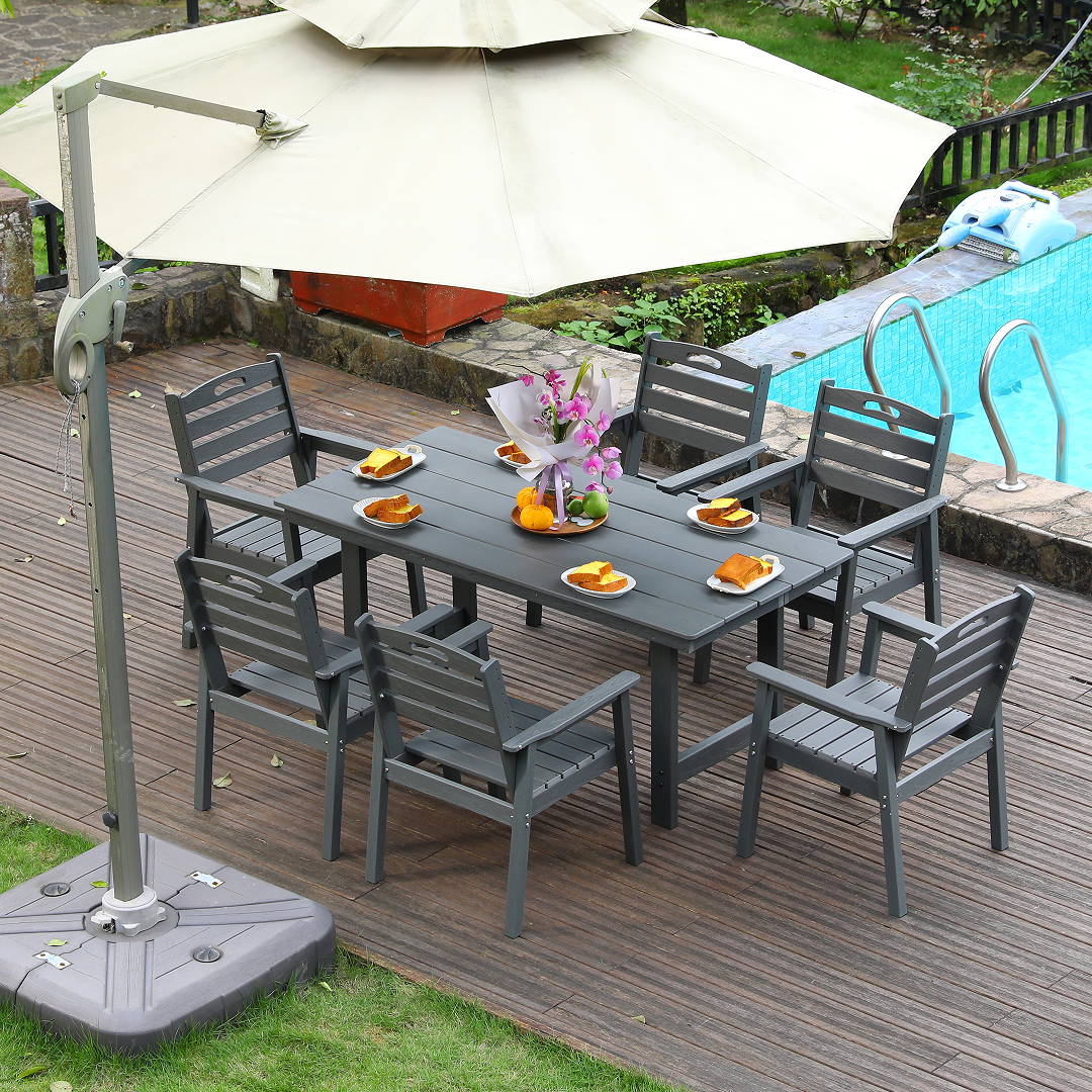 HDPE Outdoor Patio Dining Set with Table and Six Chairs