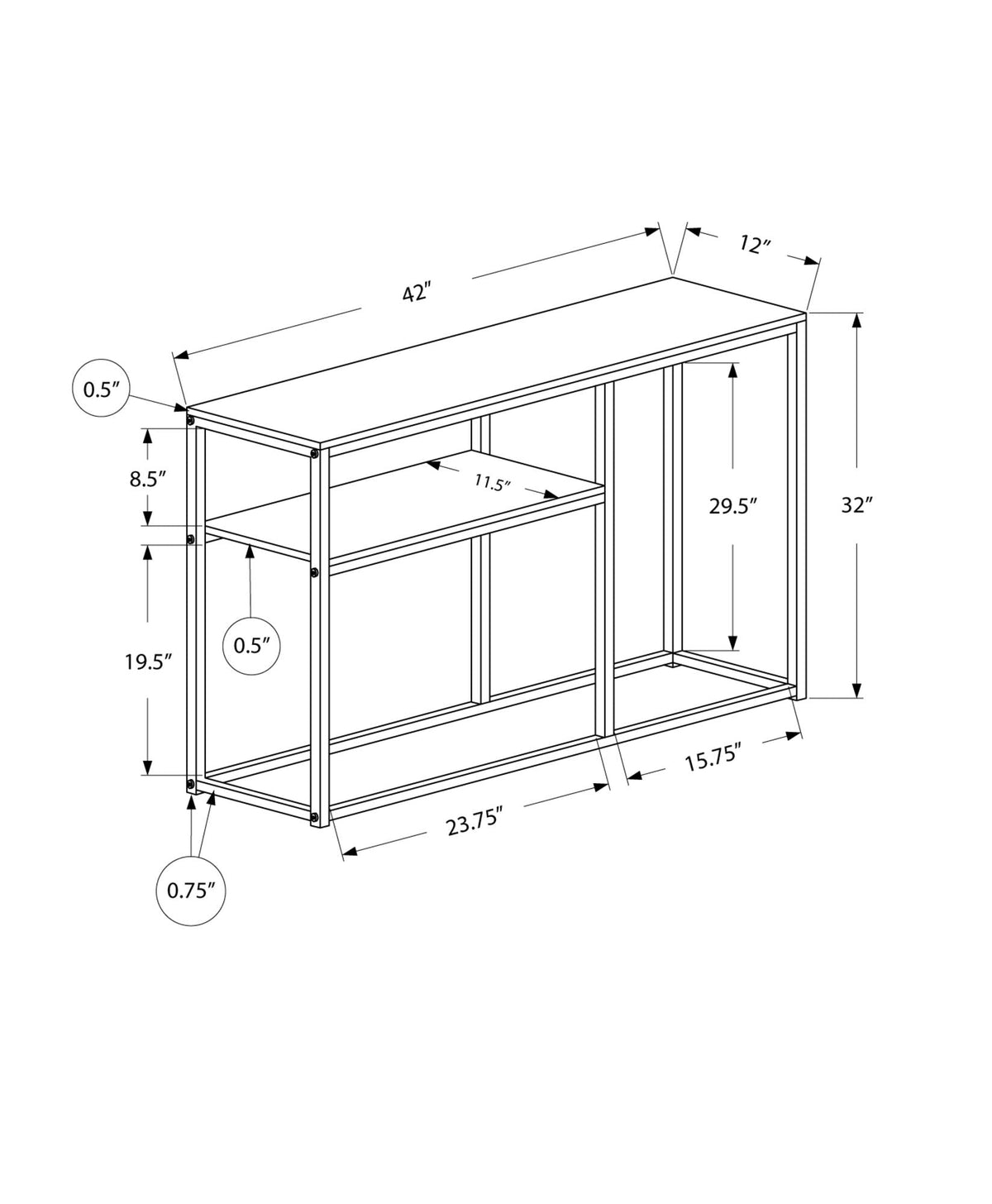 Gray Accent Console Table with Wood & Metal Frame - Contemporary Entryway