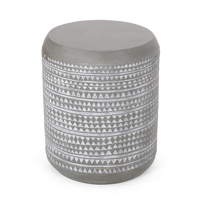 White Outdoor Side Table with Cylindrical Shape - Lightweight Concrete