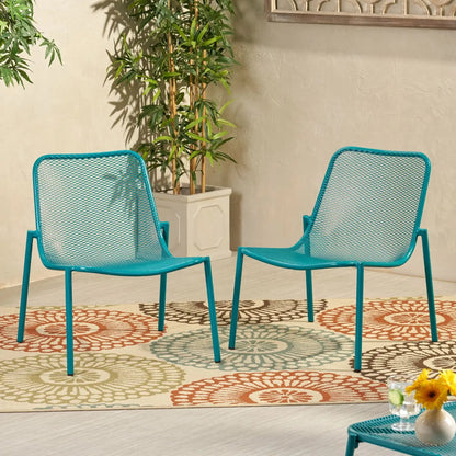 Outdoor Iron Chair with Mesh Design - Light Blue or Green
