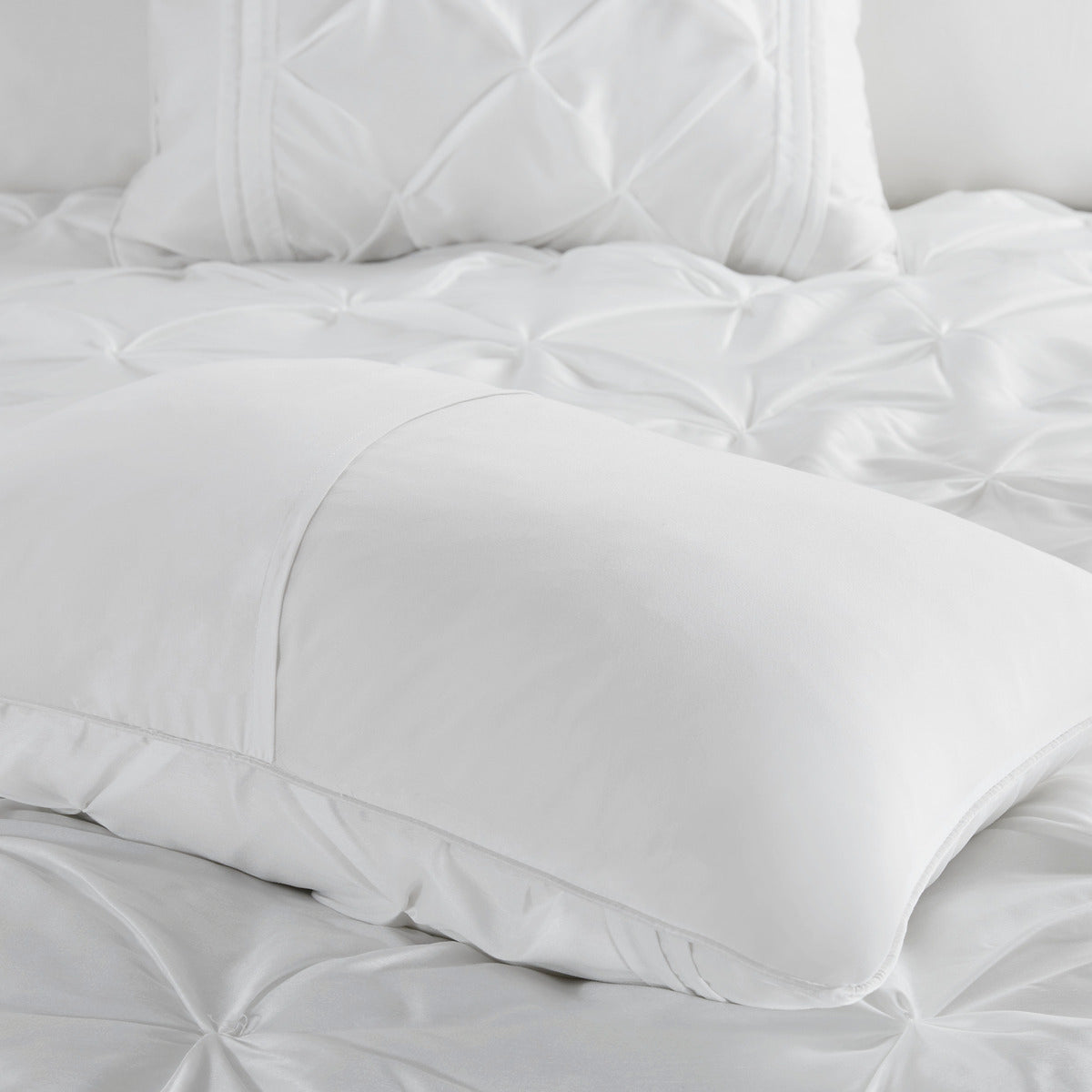 7 Piece Tufted Comforter Set with Hypoallergenic Filling - White