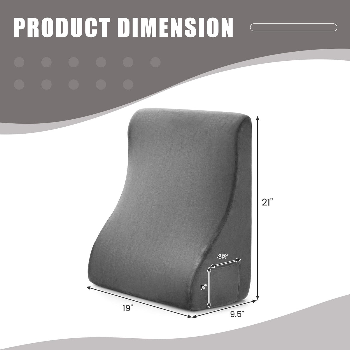 Bed Wedge Pillow with Tablet Pillow Stand and Side Pockets-Gray