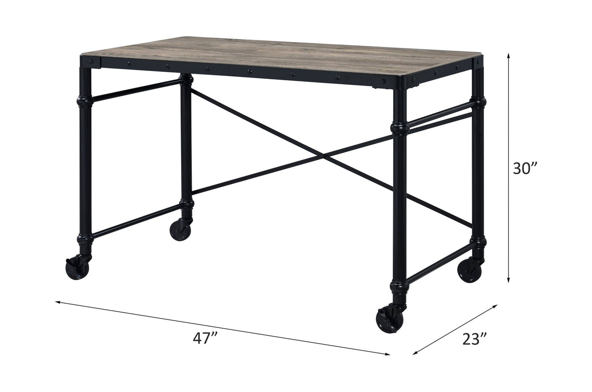 Rustic Writing Desk with Wheels - Black / Oak