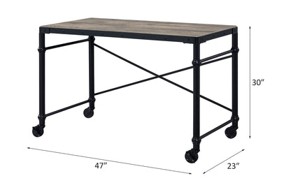 Rustic Writing Desk with Wheels - Black / Oak