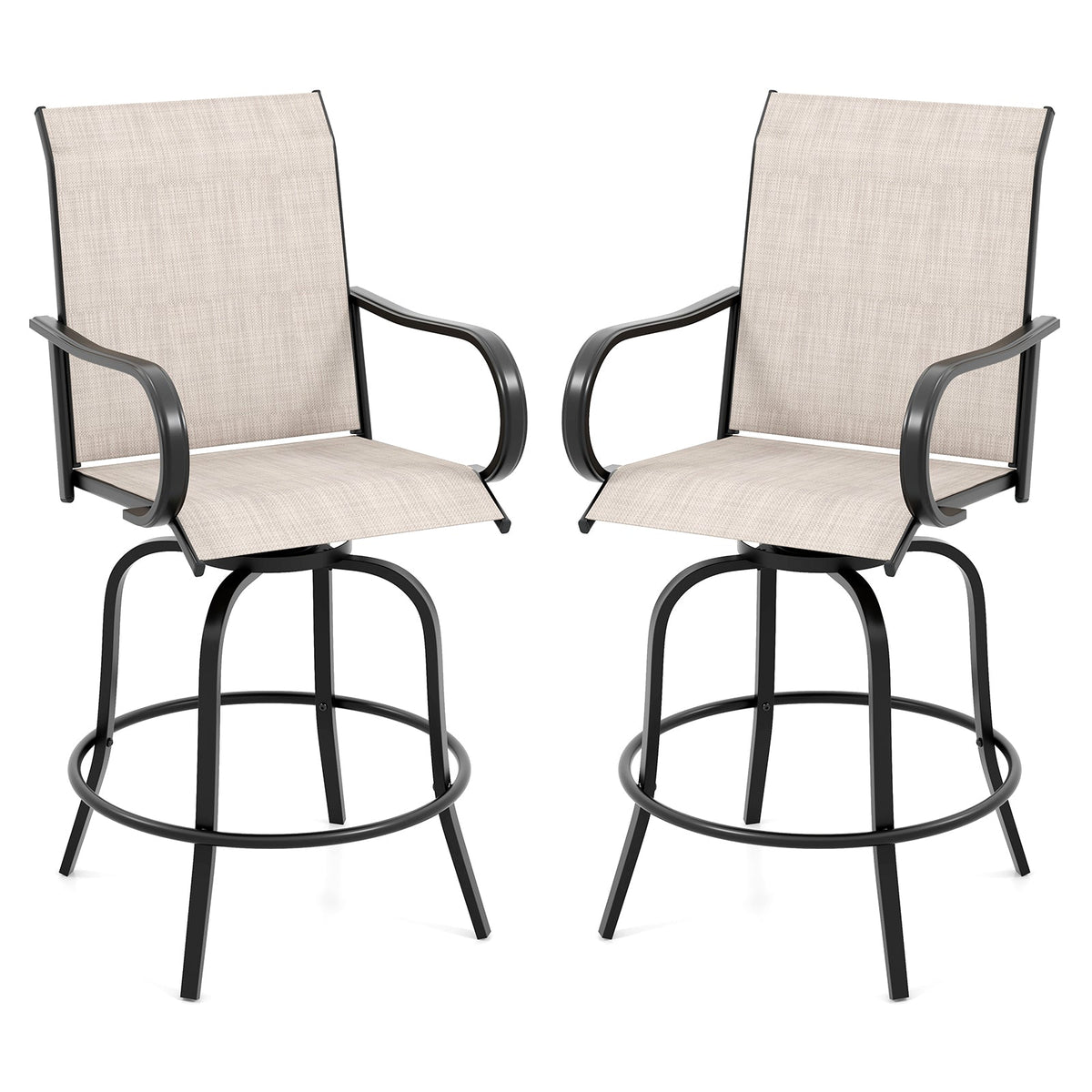 2 Pieces 360 Rotating Bar Stool Set with Armrests for Patio