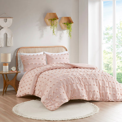 Full/Queen Clip Jacquard Comforter Set with Hypoallergenic Filling - White