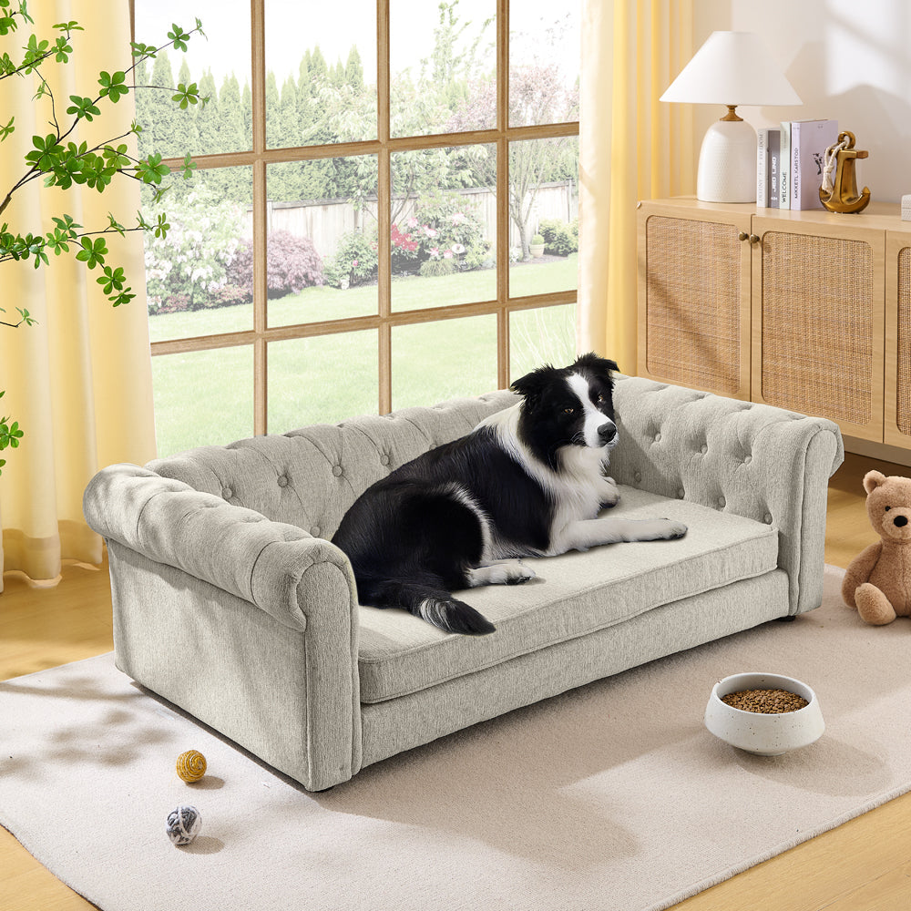 Modern Elevated Rectangular Pet Bed with Linen Upholstery - Choice of Color