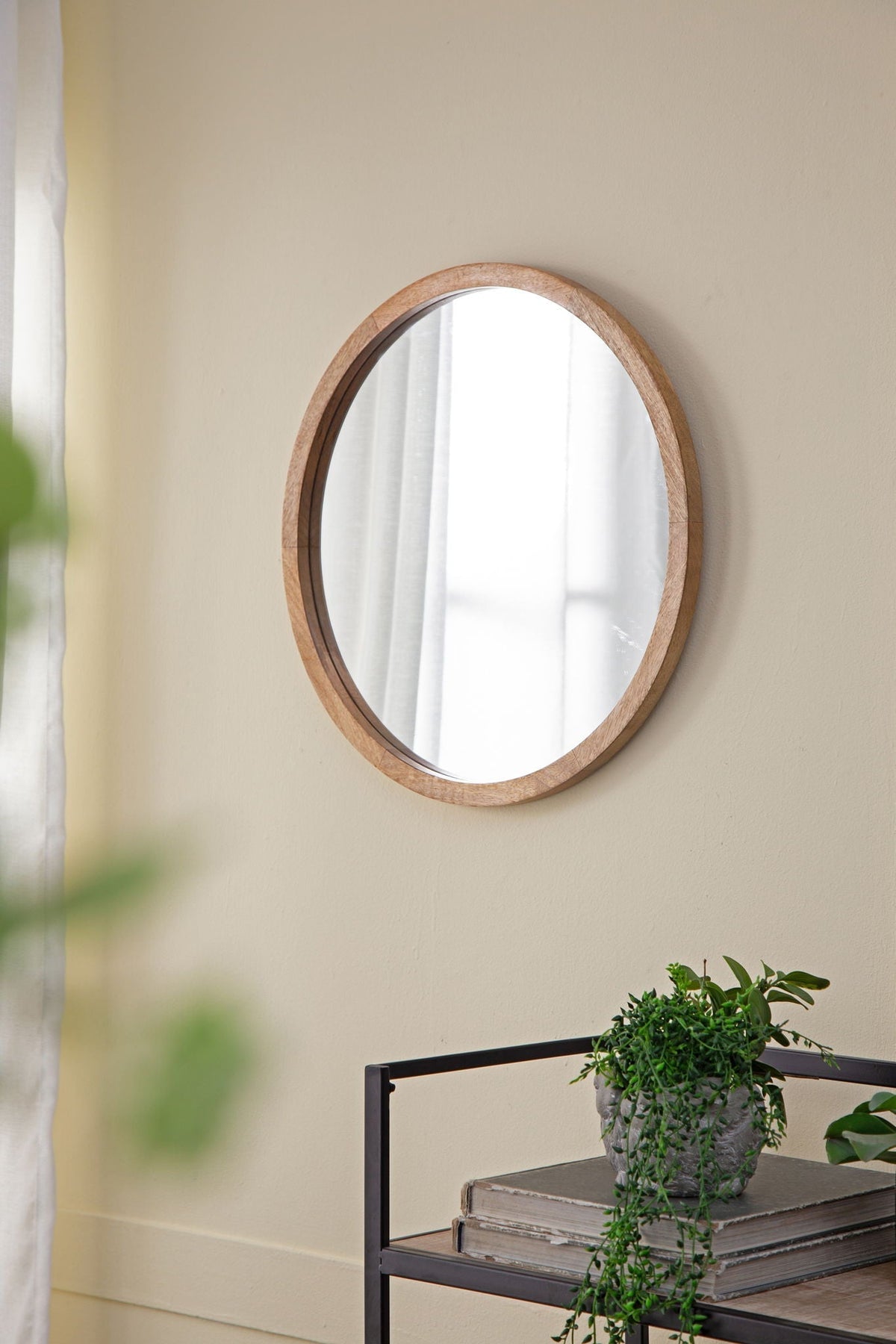 Circle Wall Mirror with Wooden Frame - Black, Light Brown, Dark Brown