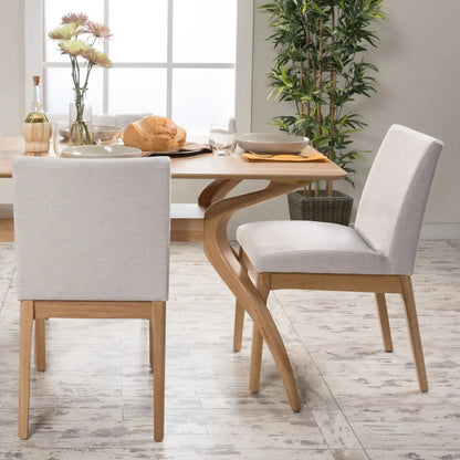 Contemporary Dining Chair Set with Upholstered Fabric - Beige