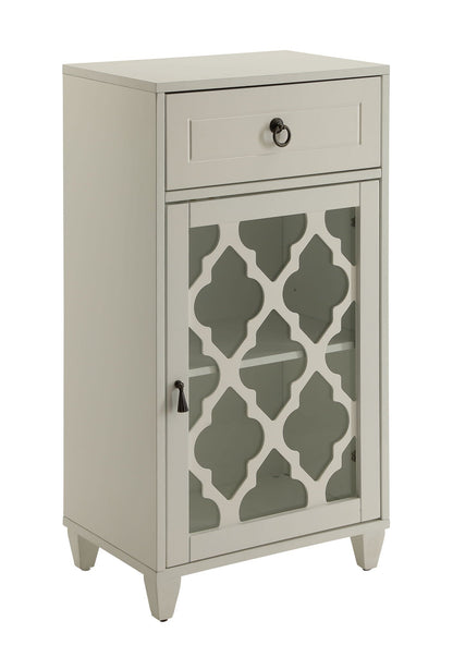 White Wood Accent Table with Glass Door - Ceara