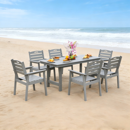 HDPE Outdoor Patio Dining Set with Table and Six Chairs