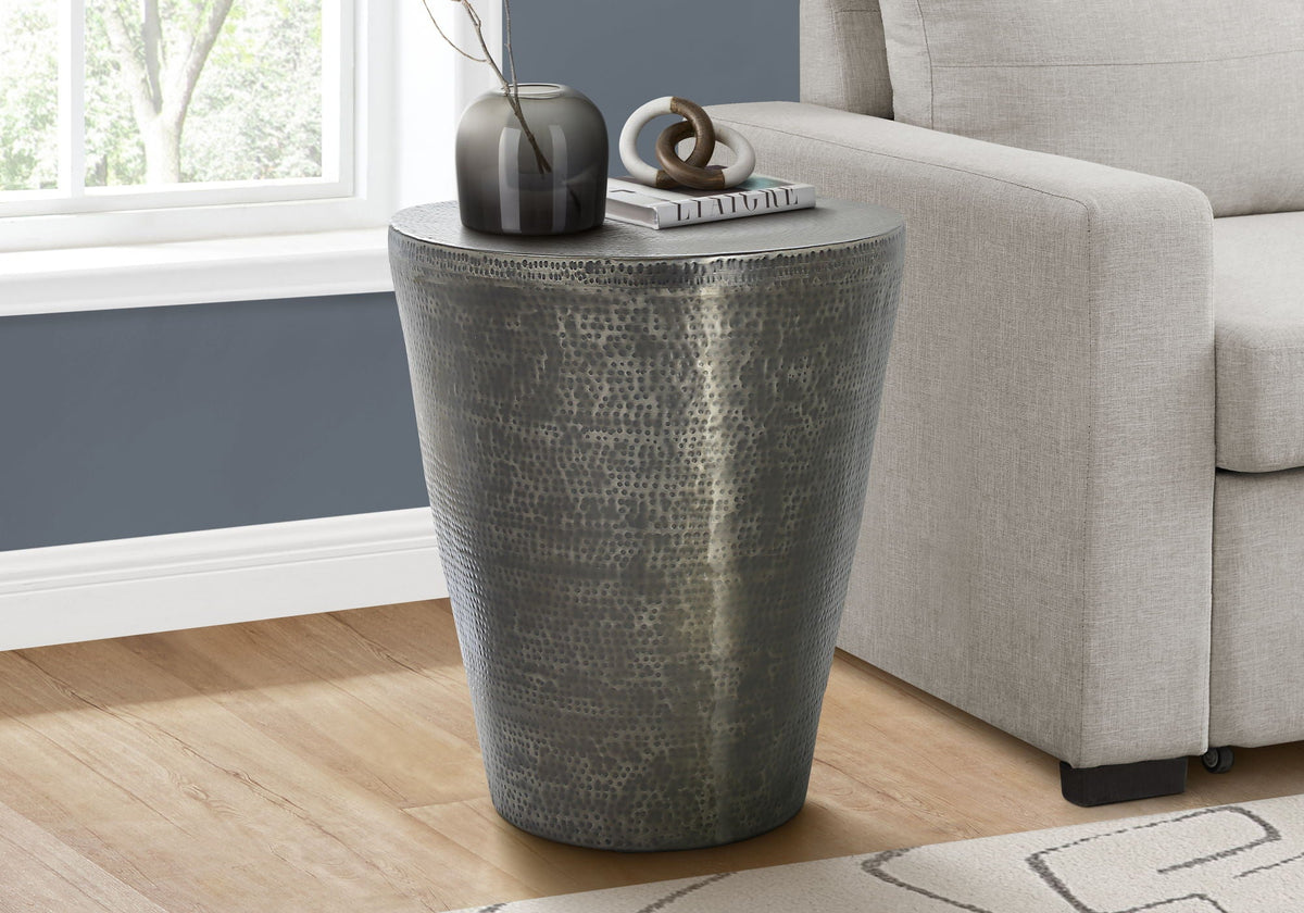 Drum Accent Side Table with Hammered Metal Finish - Gray or Dark Gray