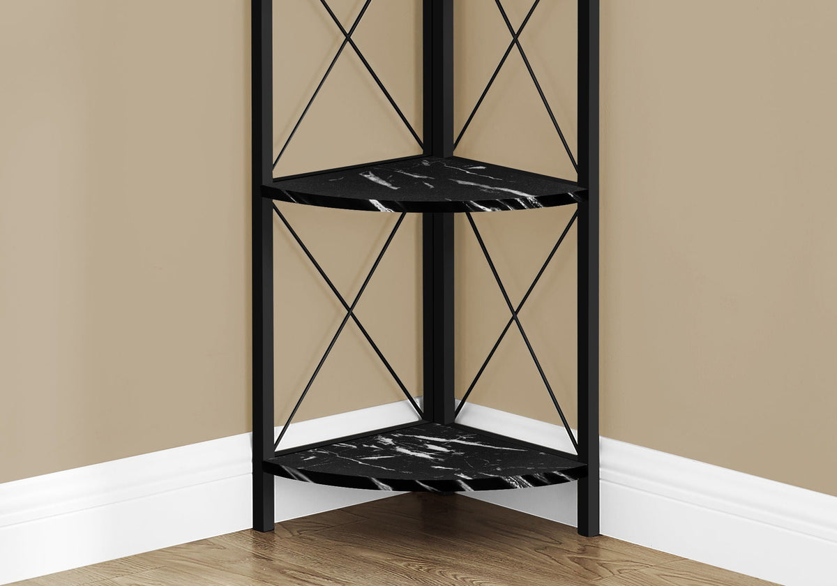 4-Tier Corner Bookshelf with Marble Look and Metal Frame - Black