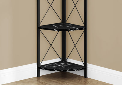 4-Tier Corner Bookshelf with Marble Look and Metal Frame - Black