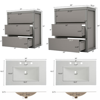 Double Sinks Bathroom Vanity Set with Ceramic Basins - Wood