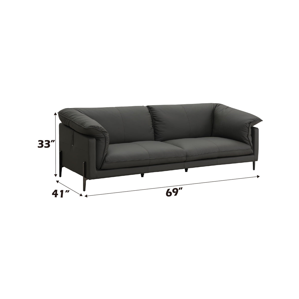 Top Grain Leather Loveseat with Memory Foam Cushions - Black