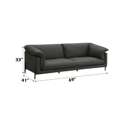 Top Grain Leather Loveseat with Memory Foam Cushions - Black