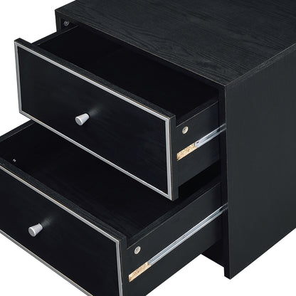 Modern Black Nightstand Table with Two Drawers - Black