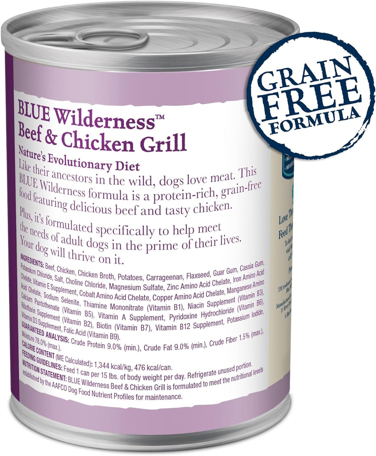 Blue Buffalo Wilderness Adult Grain-Free Beef & Chicken Grill Wet Dog Can (12.5oz)