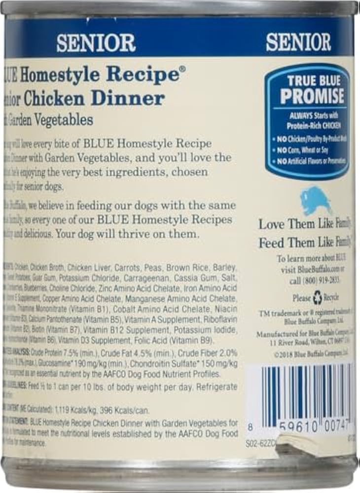 Blue Buffalo Senior Homestyle Chicken with Garden Vegetables Wet Dog Cans (12.5oz)