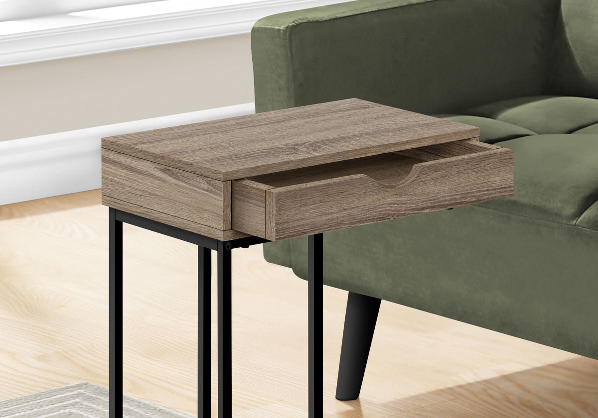 C-Shaped Accent Table with Storage Drawer - Light Brown or White