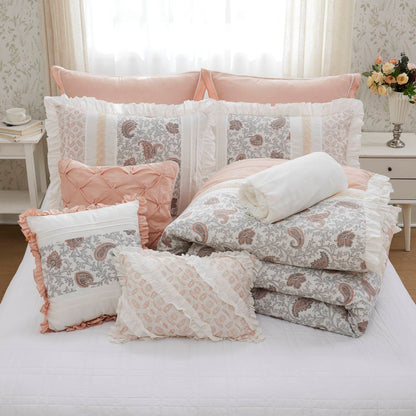 9 Piece Cotton Percale Comforter Set with Decorative Pillows - Blush