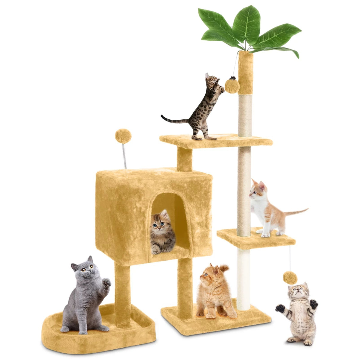 52" Cat Tree with Scratching Posts, Plush Perches & Cozy House