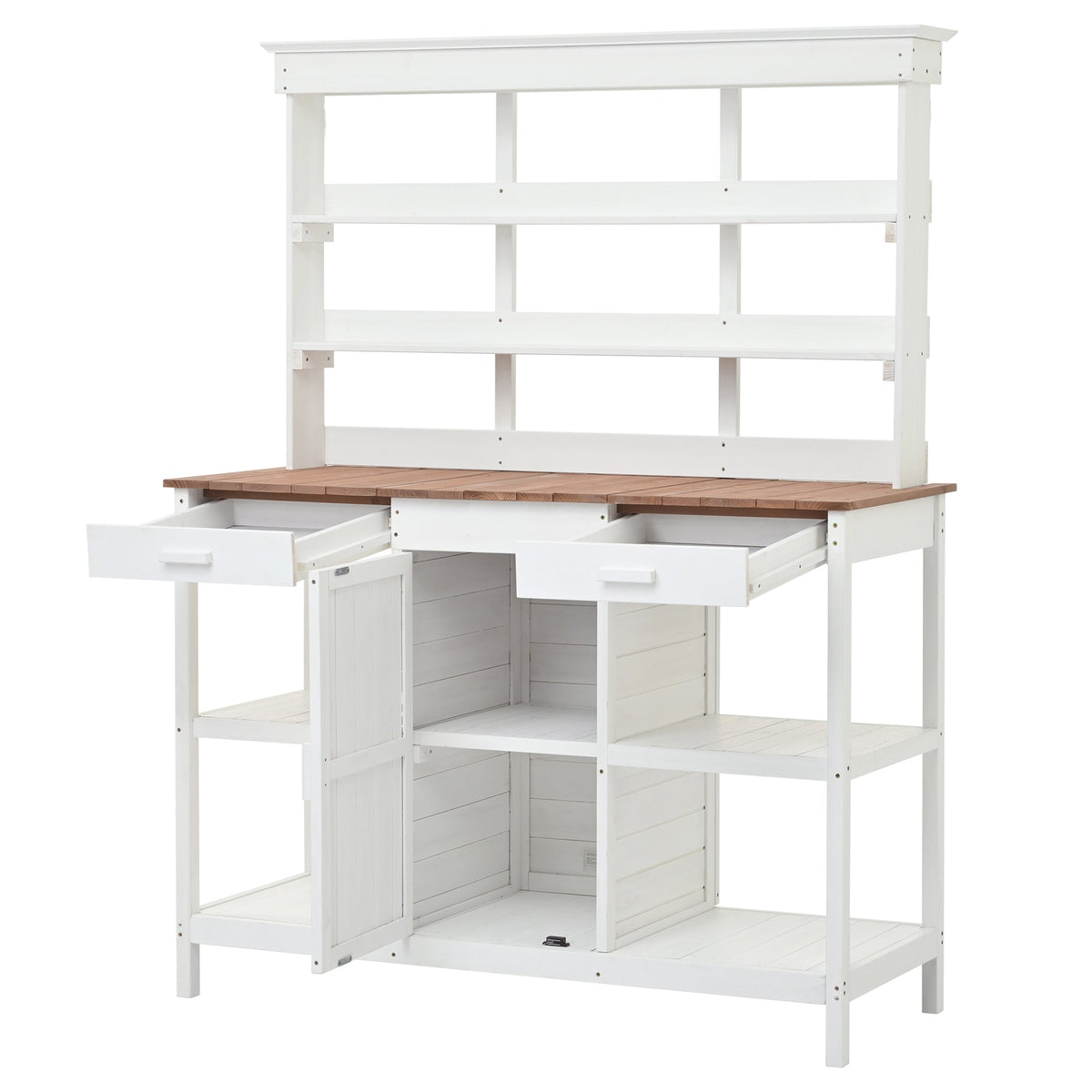66" Farmhouse Potting Bench Table with Drawers and Shelves - Natural Fir