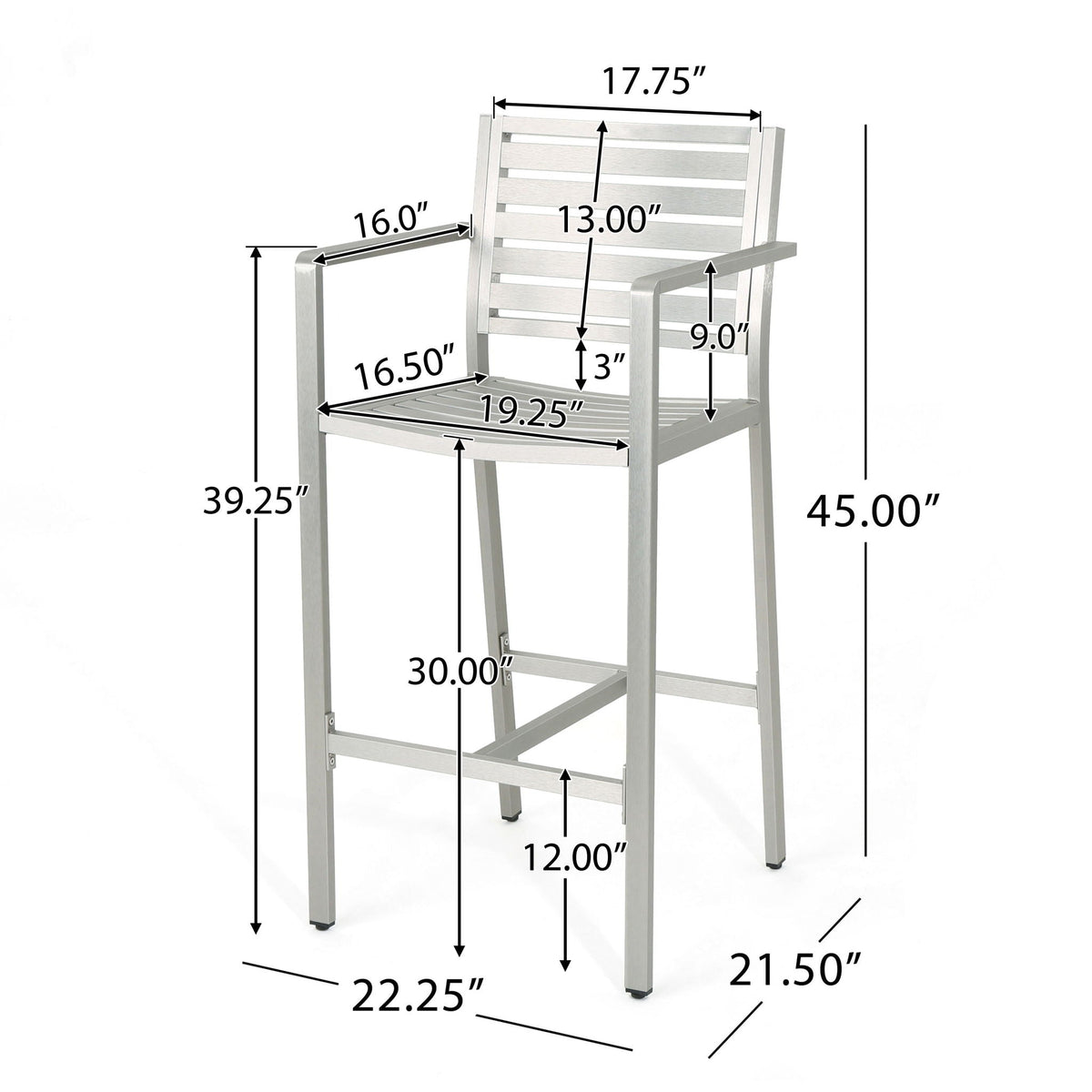 Outdoor Aluminum Rust Proof Barstools with Modern Design - Silver
