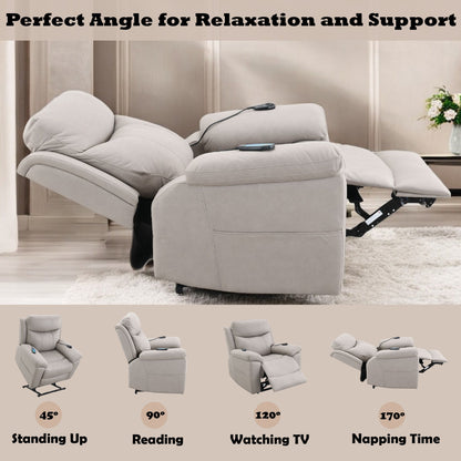 Beige Chenille Power Recliner with Lift, Heating & Massage - Beige