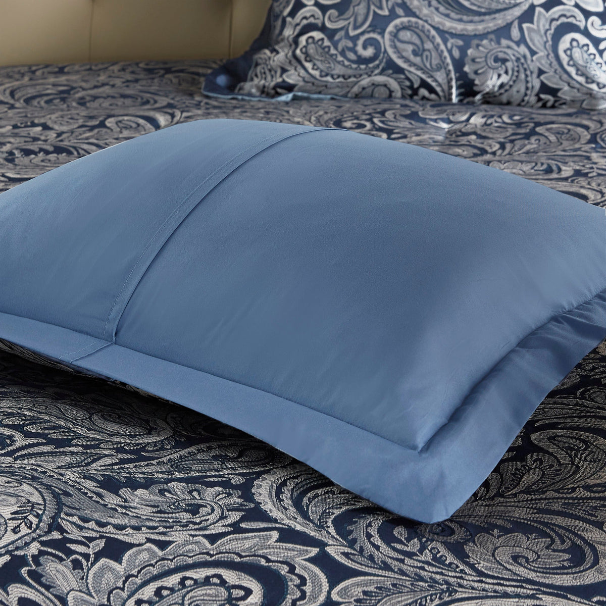 Navy 12 Piece Comforter Set with Cotton Bed Sheets - Queen, Paisley Jacquard