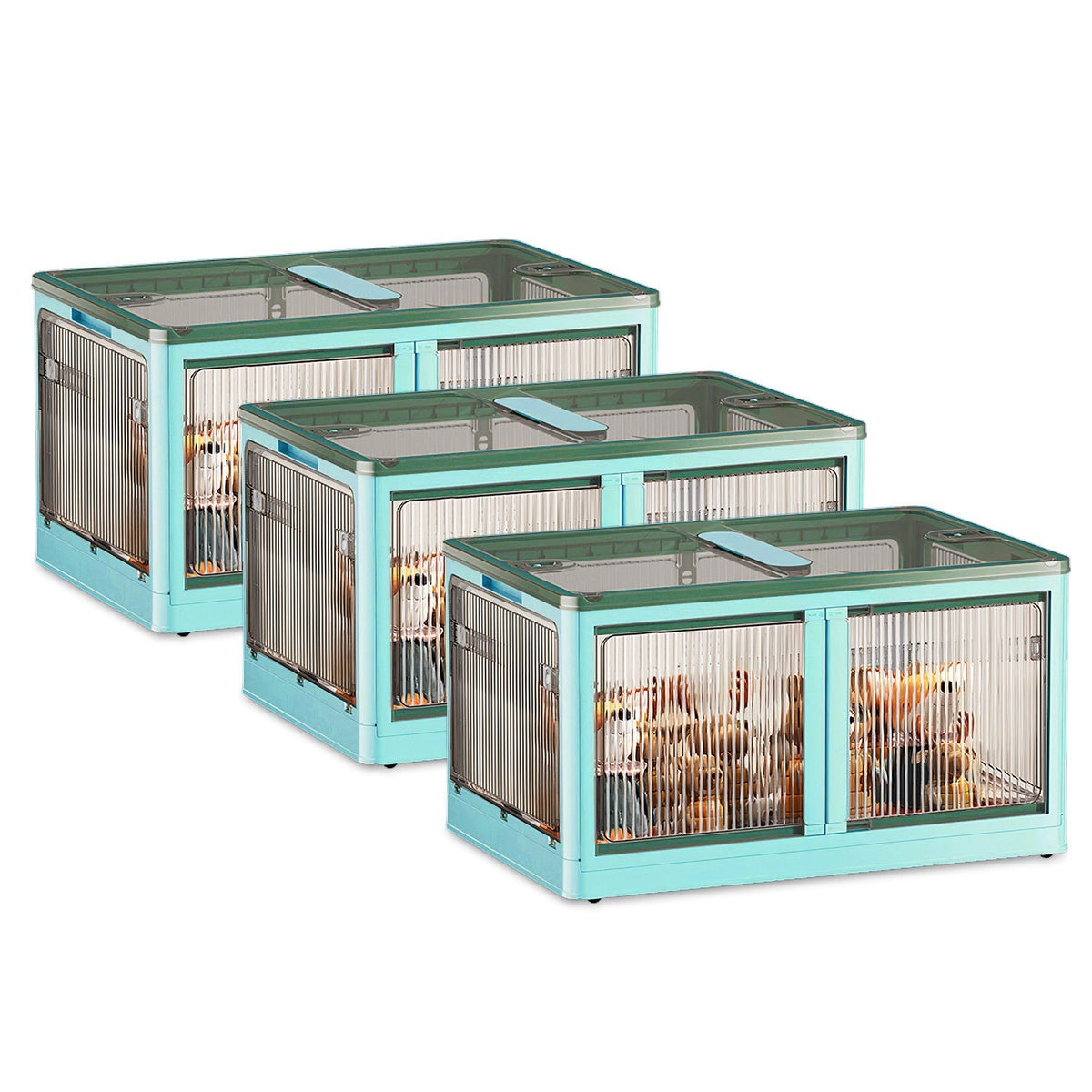 3Pcs Foldable Storage Bins with Lid 4 Doors Collapsible Stackable Closet Organizer Containers with Lock 4Pcs Wheels