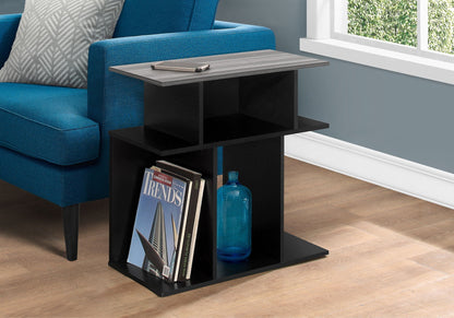 Black Accent Side Table with Six Open Shelves - Contemporary Wood