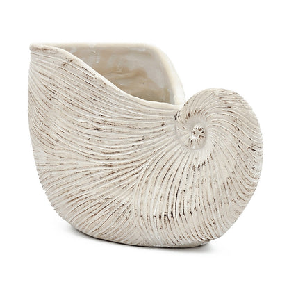 Sand and Cement Nautilus Shell Planter with Textured Finish - Beige Multi