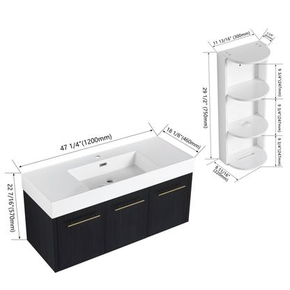 Modern Wall Mounted Bathroom Vanity with Resin Sink - Black