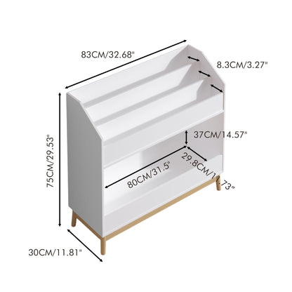 3 Tier Toddler Book Display Shelf with Storage - White