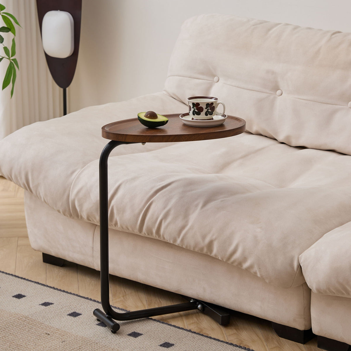 C-Shaped Side Table with Durable Metal & Wood - Dark Brown or White