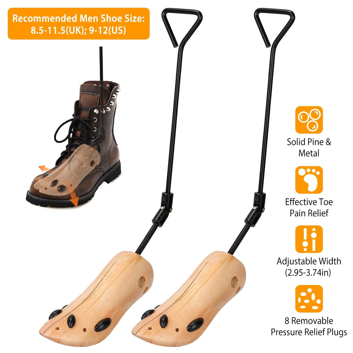 One Pair Boot Stretcher Adjustable Width Shoe Shaper Wooden Boot Widener Expander for Men