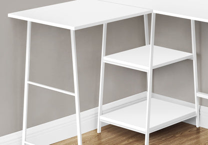 L-Shape Computer Desk with Storage Shelves - Light Brown or White
